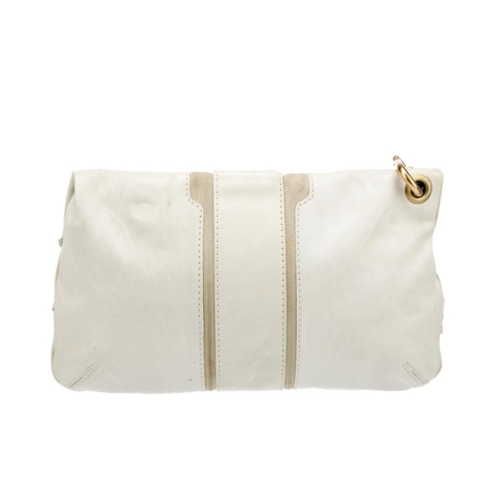 💯Authentic Jimmy Choo Vintage White Leather Large Mave Foldover Clutch - Picture 2 of 6